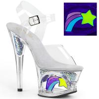 MOON-708RSS Pleaser High Heels Plateausandaletten klar UV Sternschnuppe Glitter