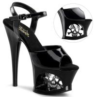 MOON-709SK Pleaser high heels sandal cut-out platform black patent skull cross bones