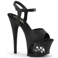 MOON-709SK Pleaser high heels sandal cut-out platform black matte skull cross bones