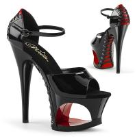 MOON-760FH Pleaser High-Heels Cut-Out-Plateau Sandaletten schwarz rot Korsettstyle