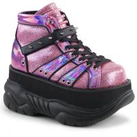 NEPTUNE-100 DemoniaCult platform lace-up shoe pink silver glitter uv reactive