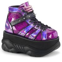 NEPTUNE-100 DemoniaCult platform lace-up shoe purple glitter hologram uv reactive
