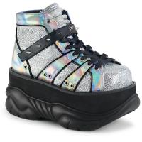 NEPTUNE-100 DemoniaCult platform lace-up shoe silver glitter hologram uv reactive