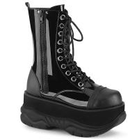 NEPTUNE-200 DemoniaCult platform lace-up mid calf boot black patent matte