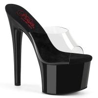 PASSION-701 Pleaser komfortable Damen High Heels Plateaupantoletten klar schwarz