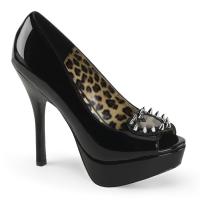 PIXIE-17 DemoniaCult Damen High Heels Peep Toe Plateaupumps Herz Cut-Out schwarz Lack