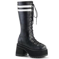 RANGER-320 DemoniaCult unisex platform knee boot black white contrasting stripes