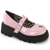 RENEGADE-56 DemoniaCult vegane Damen Plateaupumps gesticktes Katzengesicht babypink Lack