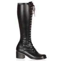 RETRO-302 Funtasma Damen Retro Schnür Stiefel schwarz Stretch Lederimitat Blockabsatz