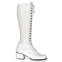 RETRO-302 Funtasma kniehohe Damen Retro Schnür Stiefel weiß Stretchlack Blockabsatz