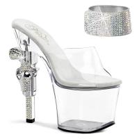 REVOLVER-712 Pleaser High Heels Damen Plateaupantoletten Strass Manschetten Strass klar