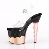 SCALLOP-708-2HGM Pleaser high heels platform ankle strap sandal clear black rose gold chrom