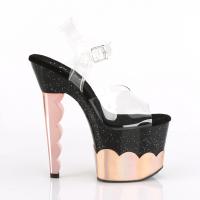 SCALLOP-708-2HGM Pleaser high heels platform ankle strap sandal clear black rose gold chrom
