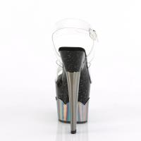 SCALLOP-708-2HGM Pleaser high heels platform ankle strap sandal clear black pewter chrom