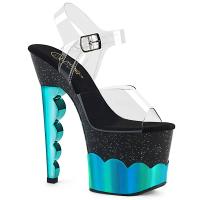 SCALLOP-708-2HGM Pleaser High-Heels Plateausandaletten klar schwarz aqua chrom