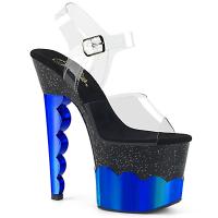 SCALLOP-708-2HGM Pleaser High-Heels Plateausandaletten klar schwarz blau Chrom