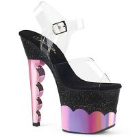 SCALLOP-708-2HGM Pleaser High-Heels Plateausandaletten klar schwarz babypink Chrom