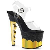 SCALLOP-708-2HGM Pleaser high heels platform ankle strap sandal clear black gold chrom
