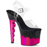 SCALLOP-708-2HGM Pleaser High-Heels Plateausandaletten klar schwarz hotpink Chrom