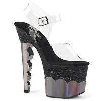 SCALLOP-708-2HGM Pleaser High-Heels Plateausandaletten klar schwarz zinn Chrom