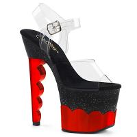 SCALLOP-708-2HGM Pleaser High-Heels Plateausandaletten klar schwarz rot Chrom