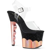 SCALLOP-708-2HGM Pleaser High-Heels Plateausandaletten klar schwarz rosegold Chrom