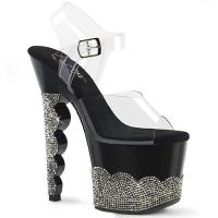 SCALLOP-708-2RS Pleaser high heels platform ankle strap sandal clear black pewter rhinestone