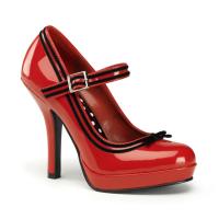 SECRET-15 Pin Up Couture ladies high heels mary jane pump velvet trim red patent