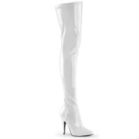 SEDUCE-3000 Pleaser Stiletto High-Heels Stretch Overkneestiefel weiß Lack