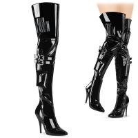 SEDUCE-3019 Pleaser high heels duoble buckle straps thigh high boot black patent