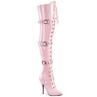 SEDUCE-3028 Pleaser high heels ribbon stretch thigh boot with grommet baby pink patent