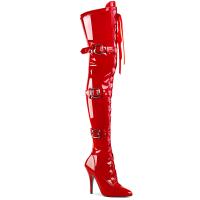 SEDUCE-3028 Pleaser high heels ribbon stretch thigh boot with grommet red patent
