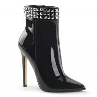 SEXY-1006 Pleaser high heels ankle boots black patent with metal stud detail