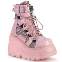 SHAKER-60 DemoniaCult Keilplateau Stiefeletten babypink Hologramm Kontrasteinsätze