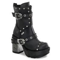 SINISTER-201 DemoniaCult multi strap studded ankle boot chrom black matte