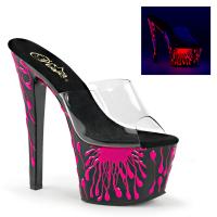 SKY-301-5 Pleaser High-Heels Plateaupantoletten klar schwarz neon pinke Blutspritzer