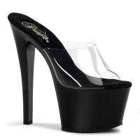 SKY-301 elegante Pleaser Damen High-Heels Plateaupantoletten transparent schwarz