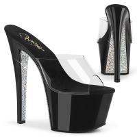 SKY-301CRS Pleaser high heels platform slide clear black silver contrast rhinestones