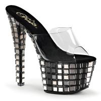 SKY-301MR Pleaser high heels platform slide clear black pewter
