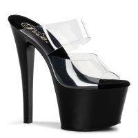 SKY-302 Pleaser High-Heels Doppelriemen Plateaupantoletten klar schwarz