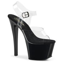 SKY-308 Pleaser High-Heels Plateausandaletten klar schwarz mit Lederinnensohle