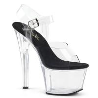 SKY-308 Pleaser High-Heels Plateausandaletten klar schwarze Lederinnensohle