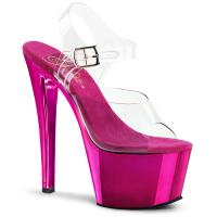 SKY-308 sexy Pleaser High-Heels Plateausandaletten transparent hotpink Chrom