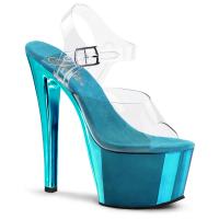 SKY-308 erotische Pleaser High-Heels Plateausandaletten transparent türkis Chrom