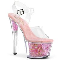SKY-308CF Pleaser vegan high heels platform ankle strap sandal clear baby pink glitter