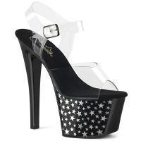 SKY-308CP-1 Pleaser high heels platform ankle strap clear black with chrome stars