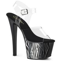 SKY-308CP-2 Pleaser high heels platform ankle strap clear black with chrome wavy lines