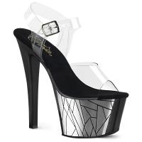 SKY-308CP-3 Pleaser high heels platform ankle strap clear black with chrome shattered glass
