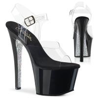 SKY-308CRS Pleaser High-Heels Plateausandaletten klar schwarz silber Strasseffekt