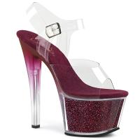 SKY-308G-T Pleaser High-Heels Plateausandaletten klar himbeere Glitter getönter Absatz